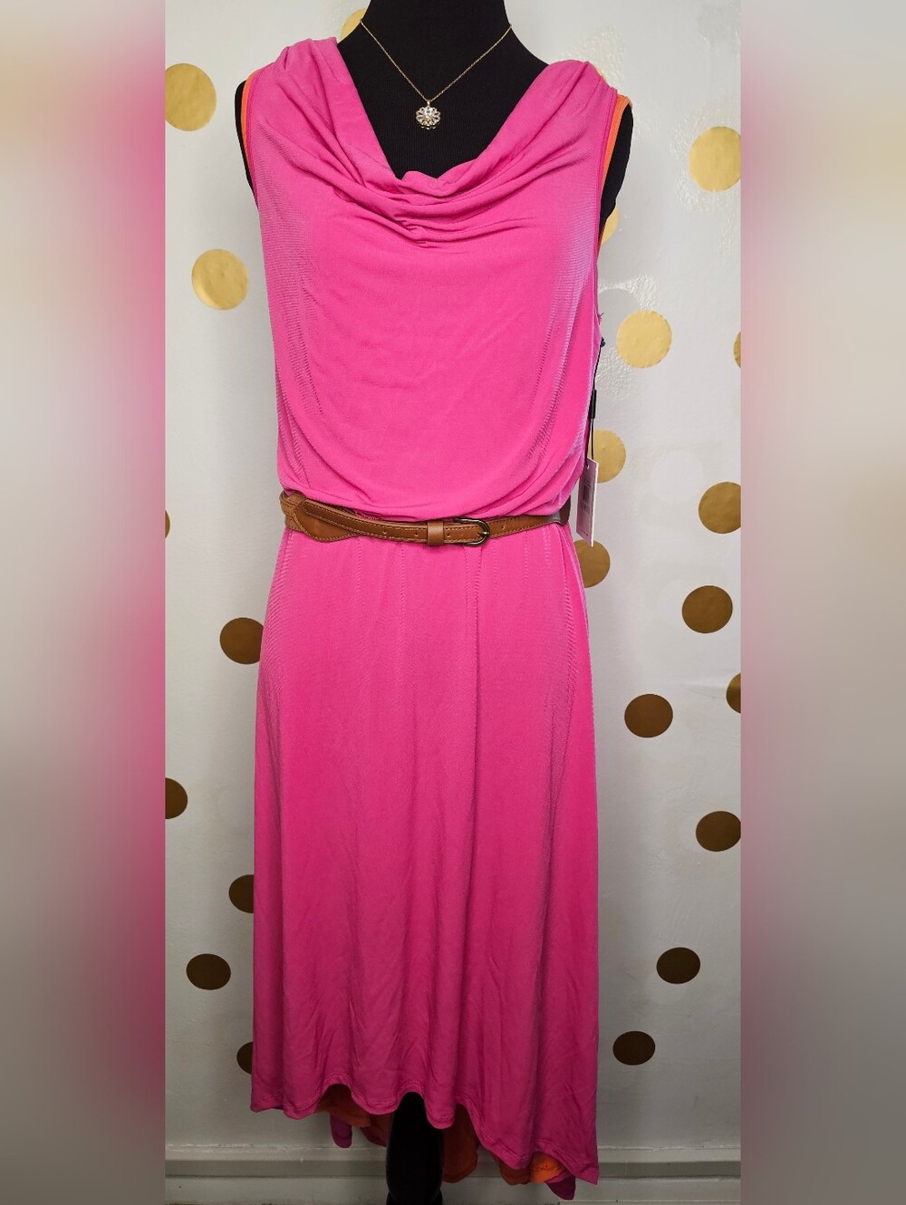 Women’s Pink Draped Maxi Dress with Belt - Size: 6